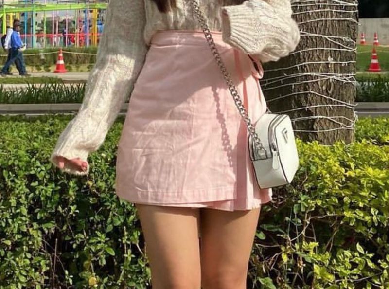 Agassi &amp; Sanai Korean Pink Pleated Wrap Mini Skirt