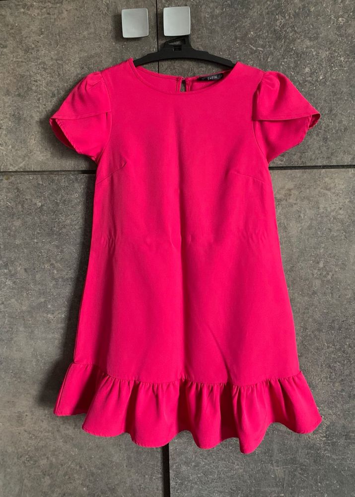 SHEIN Hot Pink Ruffle Hem Dress
