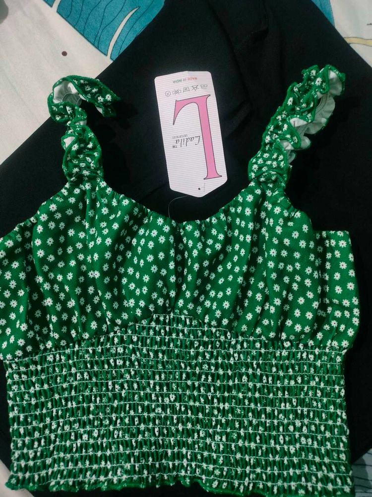 Green Floral Crop Top