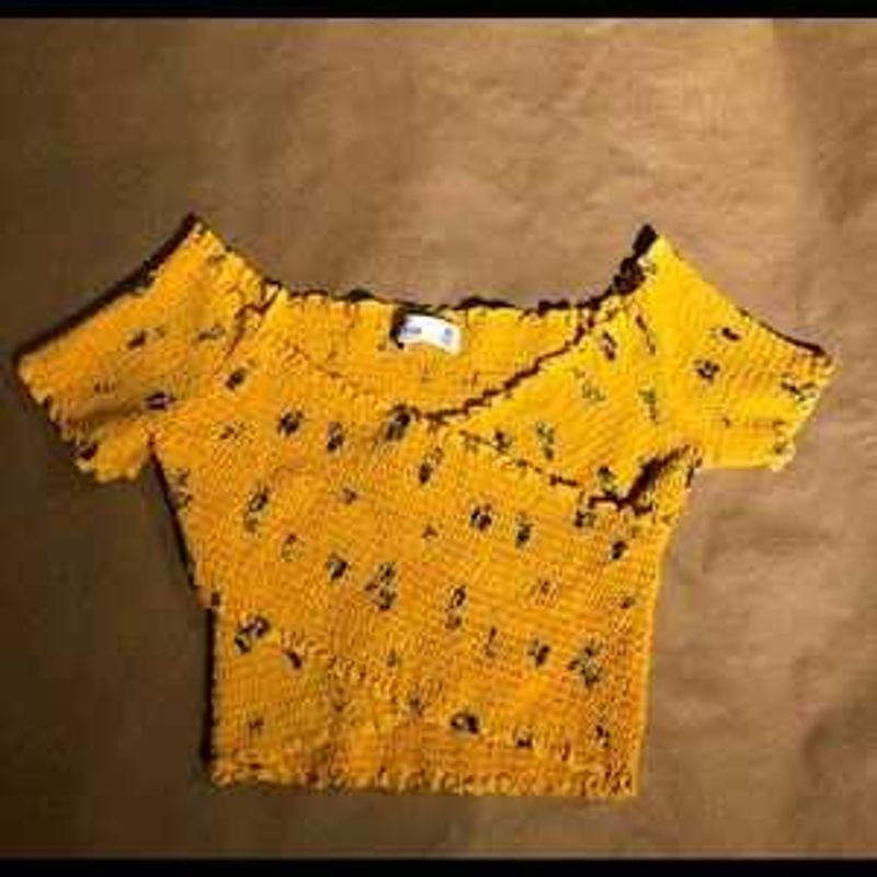 Yellow Smocked Crop Top