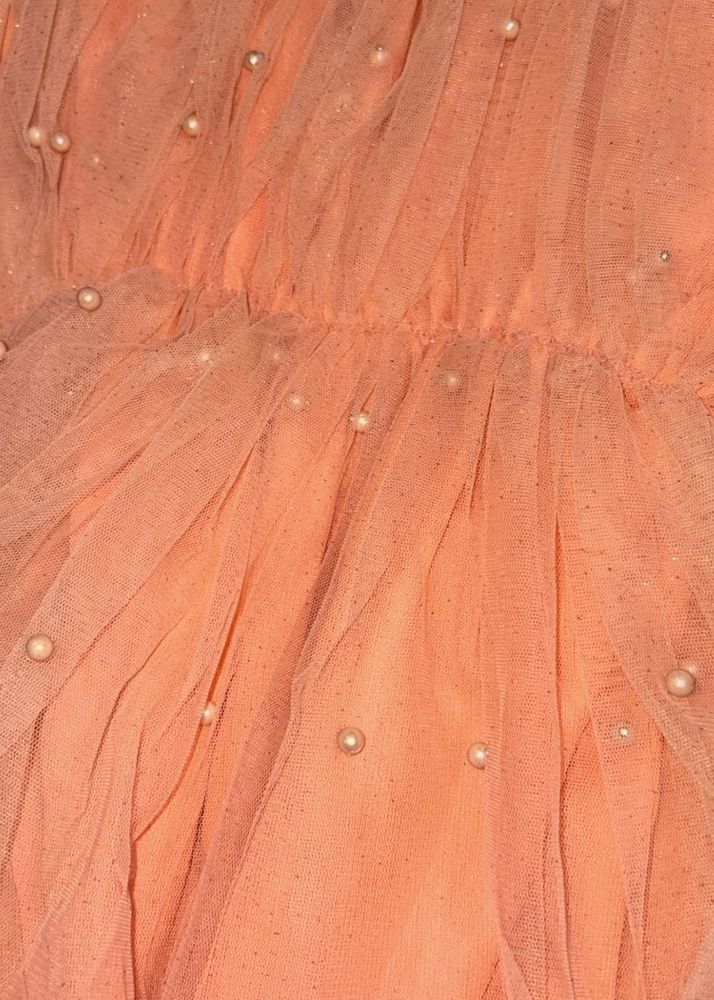 Peach Pearl Tulle net top