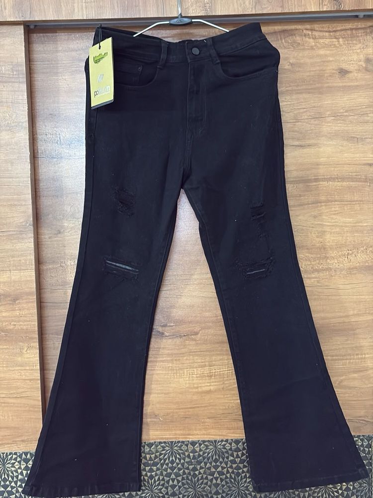 Black Flared Ripped Jeans