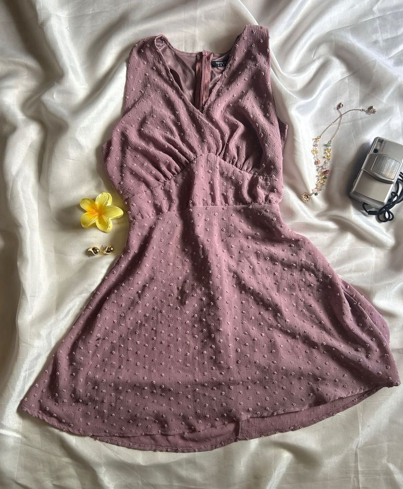 Lavender Swiss Dot V-Neck Mini Dress