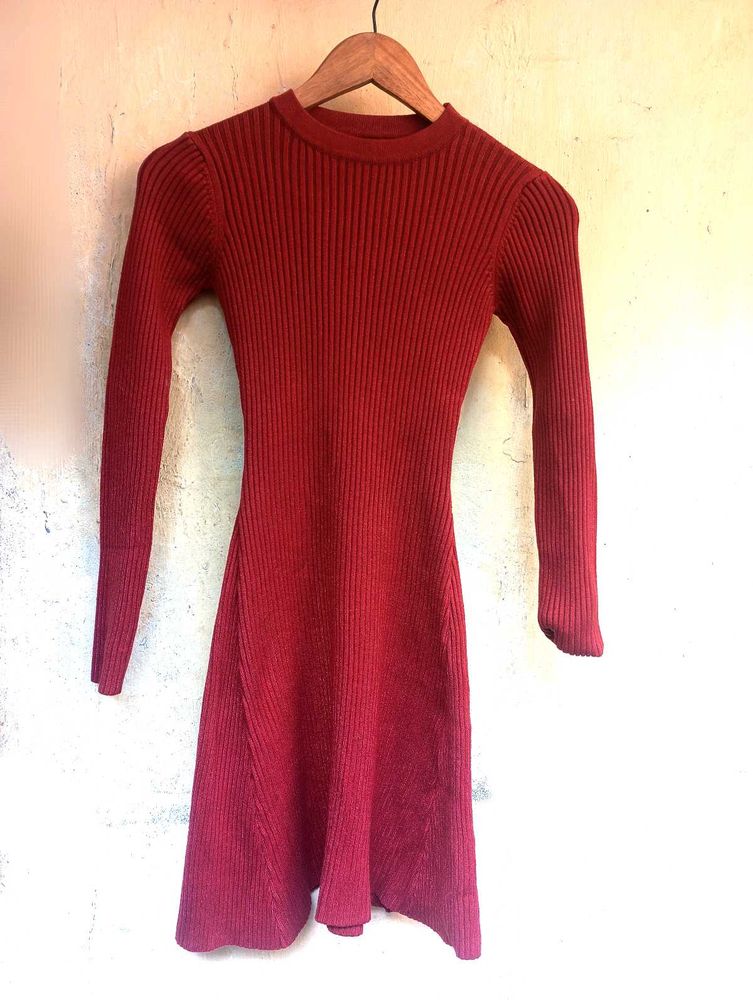 Korean Maroon Bodycon Dress (Women)