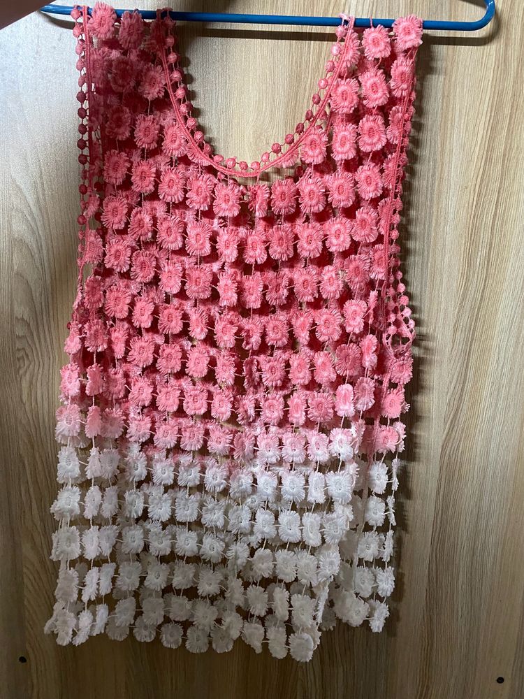 Sheer Floral Pink and White Top