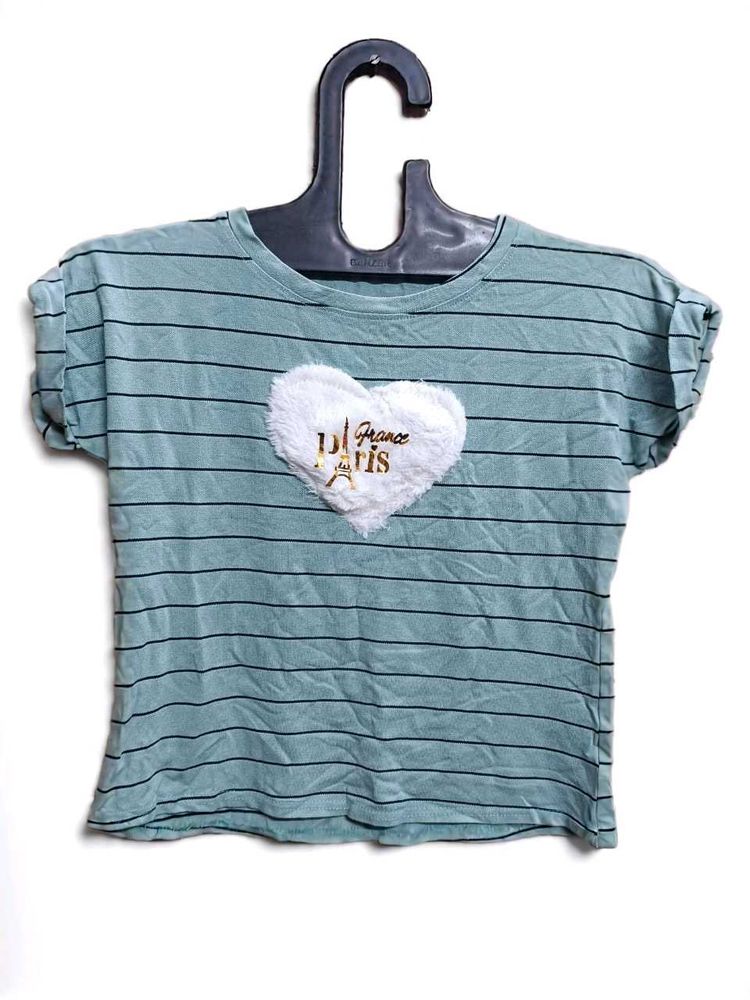 Striped Tee with Heart Detail