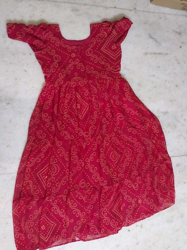 New Stitched Red Paisley Print Flowy Dress