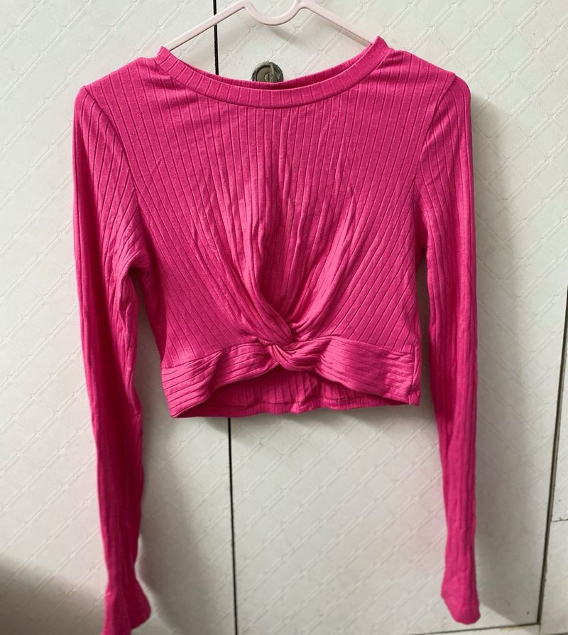 Hot Pink Ribbed Crop | Twist Front | Soft &amp; Trendy