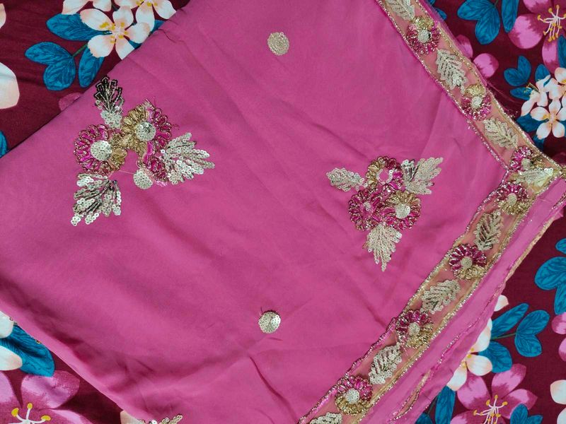Pink Embellished Saree