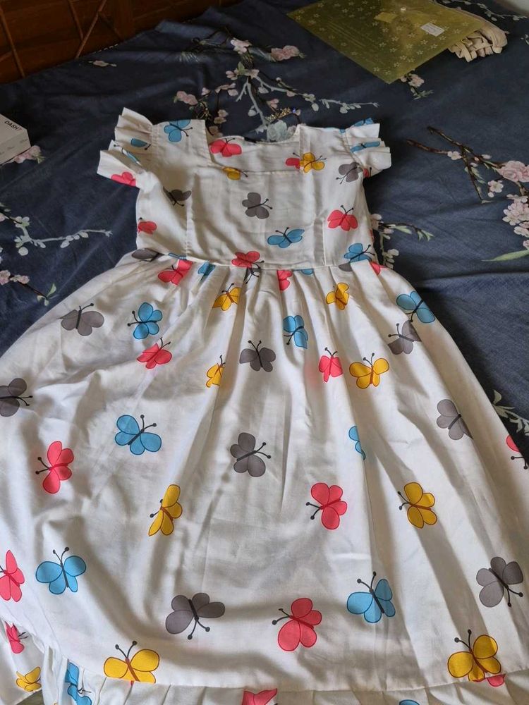 Butterfly Print Ruffle Sleeve Dress