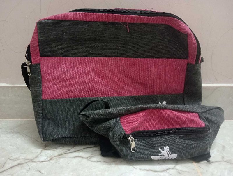 Cotton Pink And Black Combination Bag ,Hip Ba