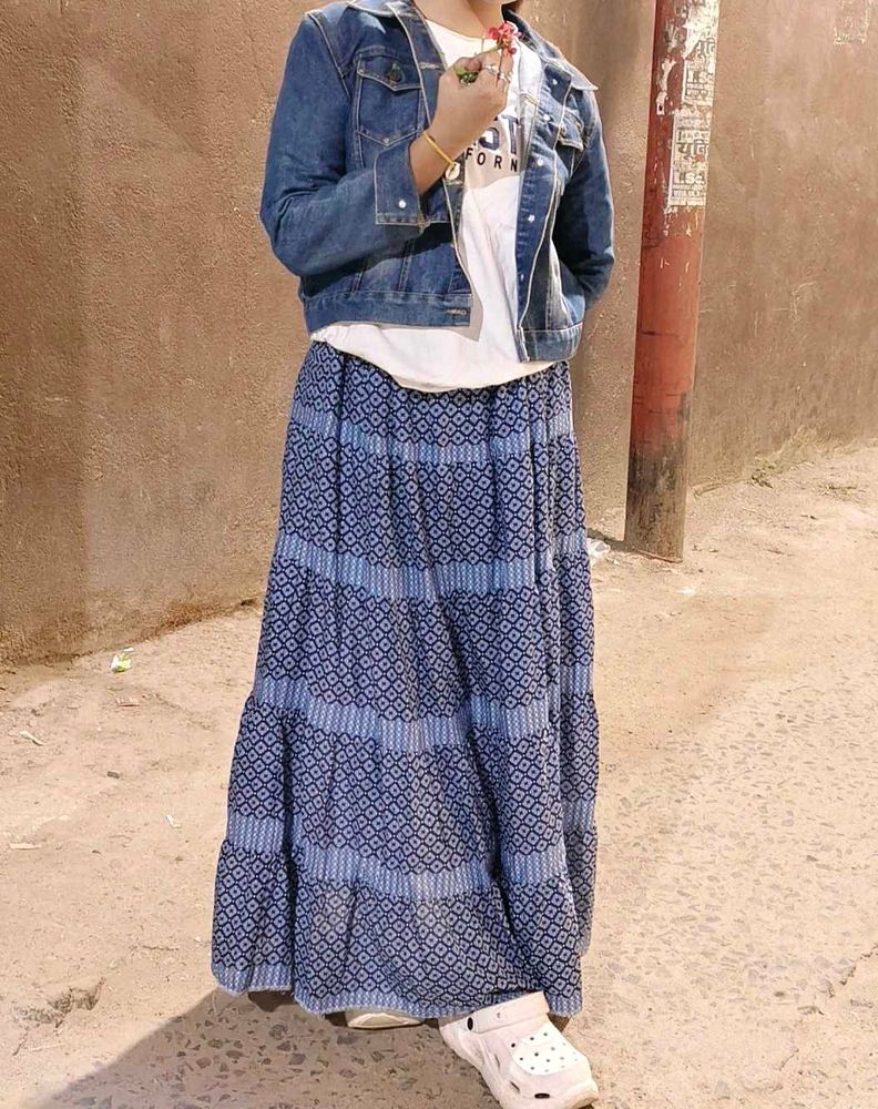 Blue Patterned Ethnic Skirt