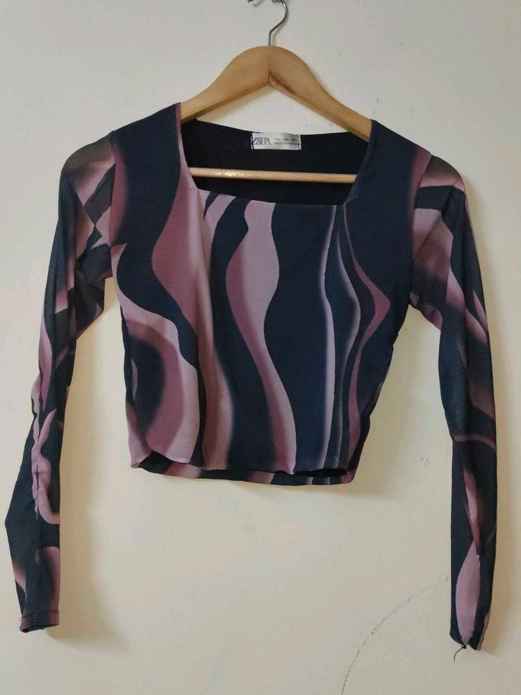 Zara Printed Mesh Top
