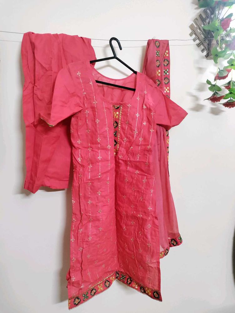 Coral Red Kurta Dupatta Set