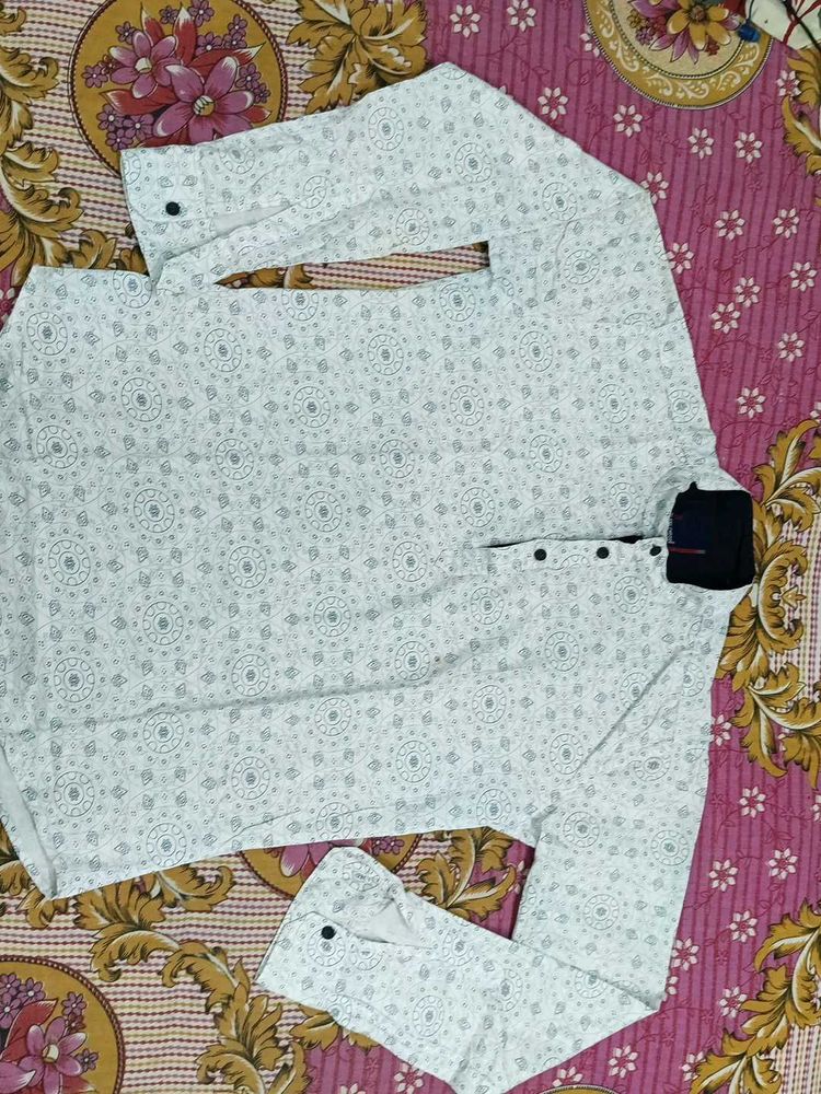 White Printed Short Kurta.