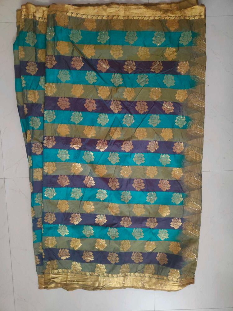 Beautiful Peacock Shaded Multicolored Silk Saree