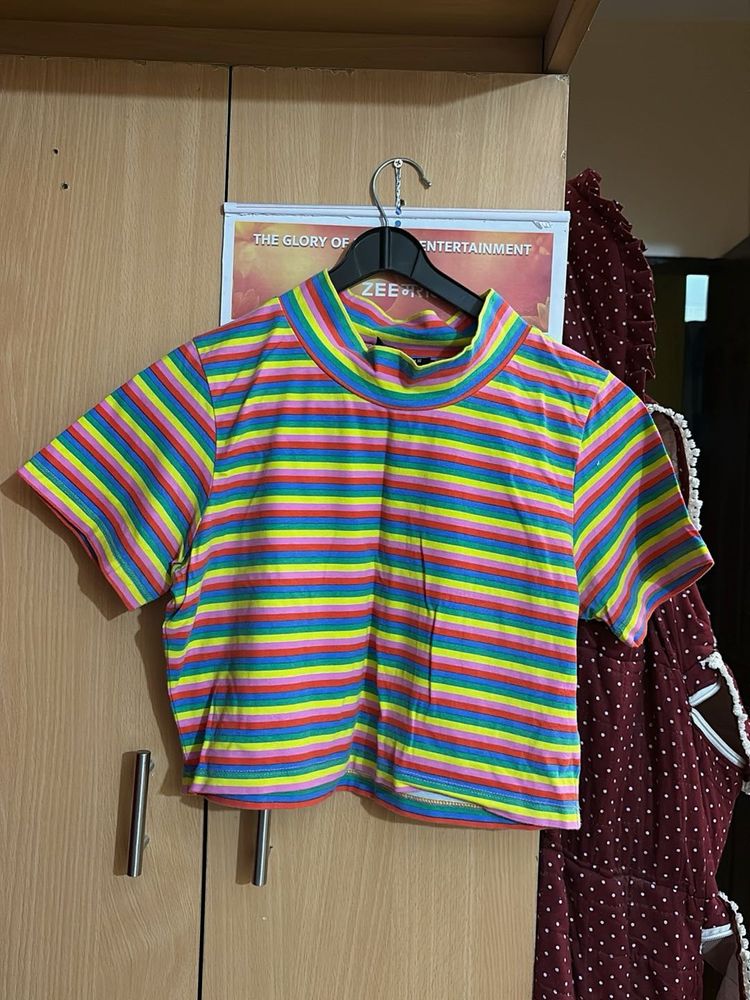 colourful striped crop top