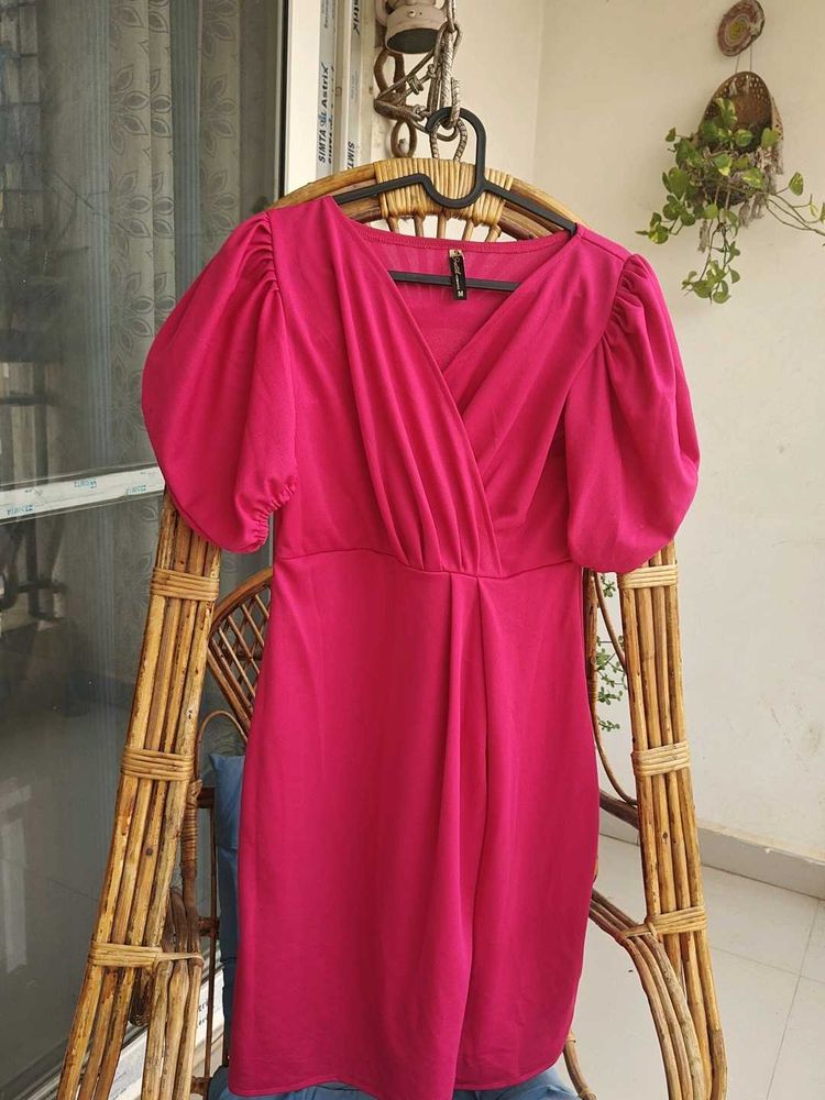 Puff Sleeve Pink Party Wear Dress