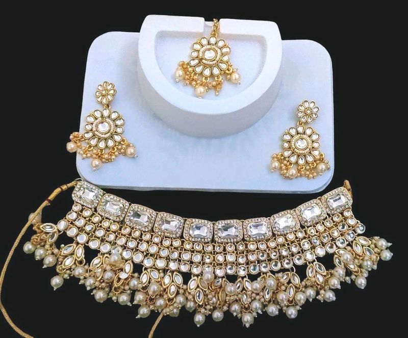 New Beautiful Kundan Plus Diamond Neckpiece Set