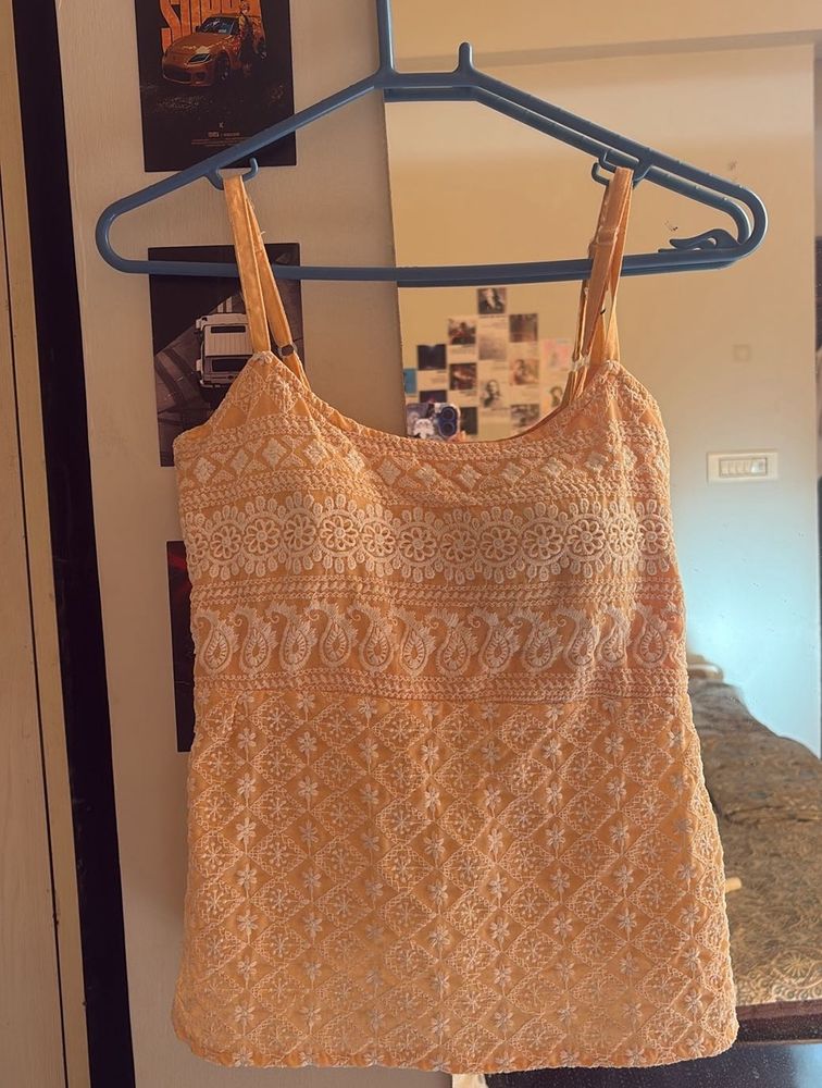 Embroidered Peach Tank Top