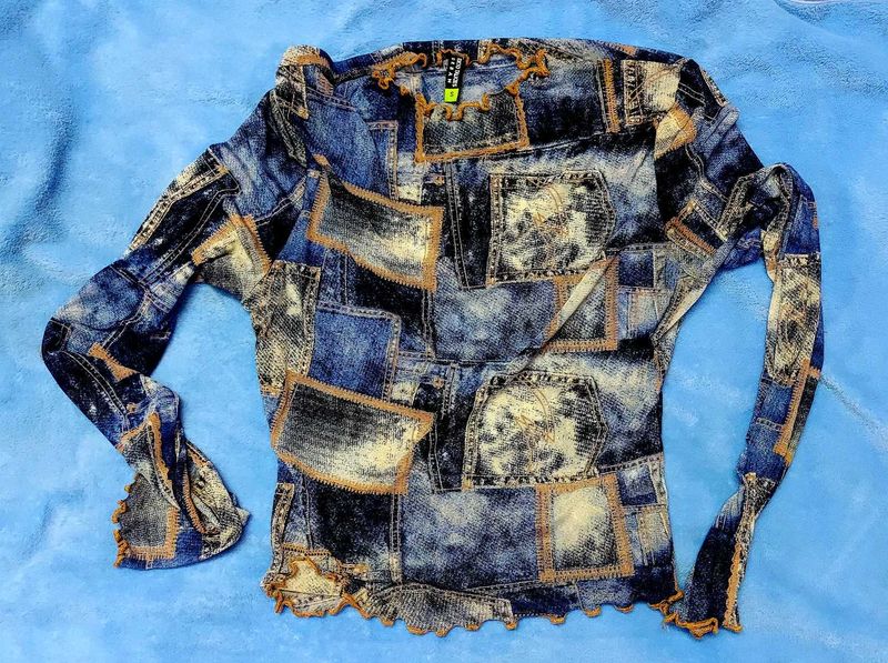 Patchwork Print Long Sleeve Top