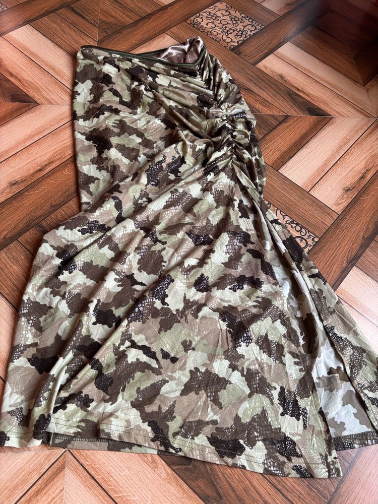 Camo Print Ruched Skirt