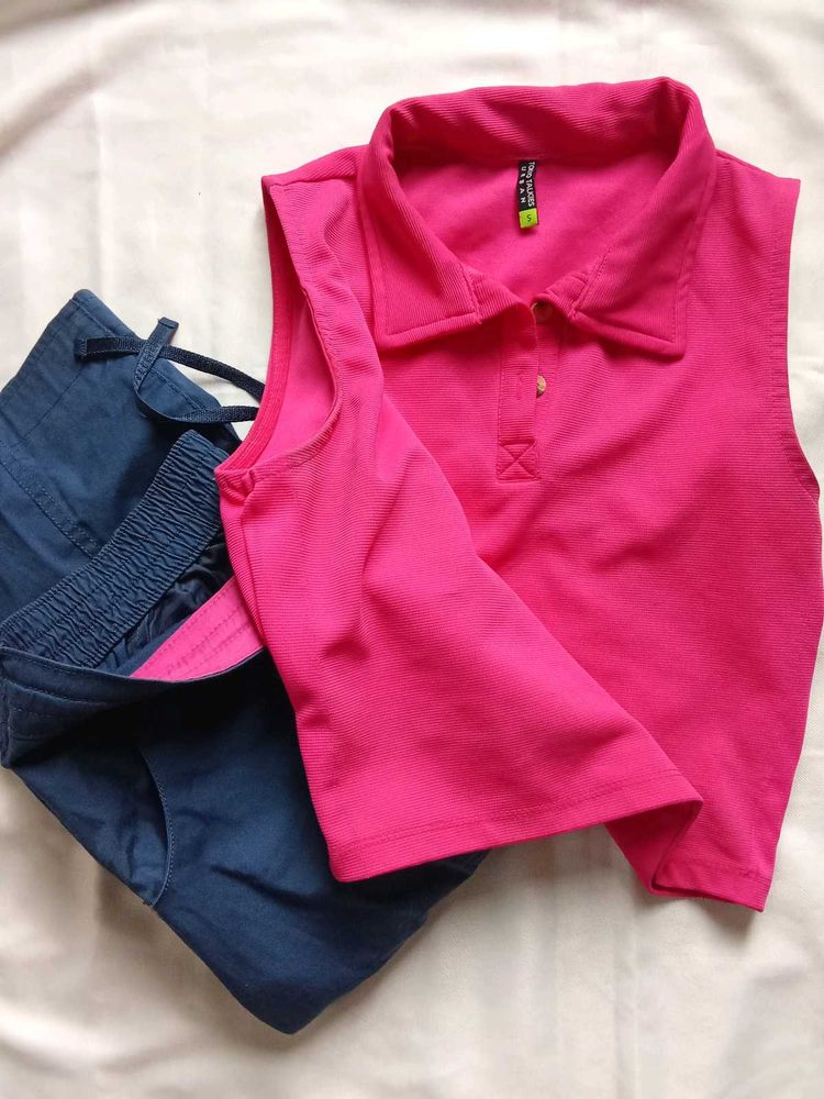 pink collar Cropped top