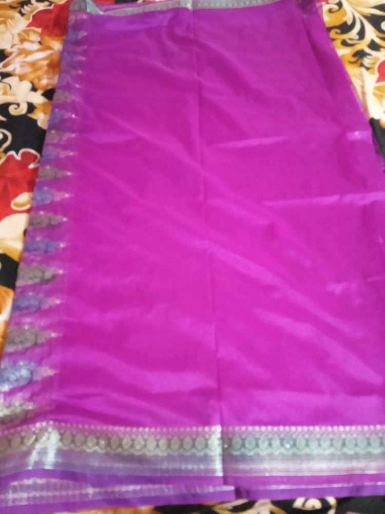 Purple Saree with Silver Border