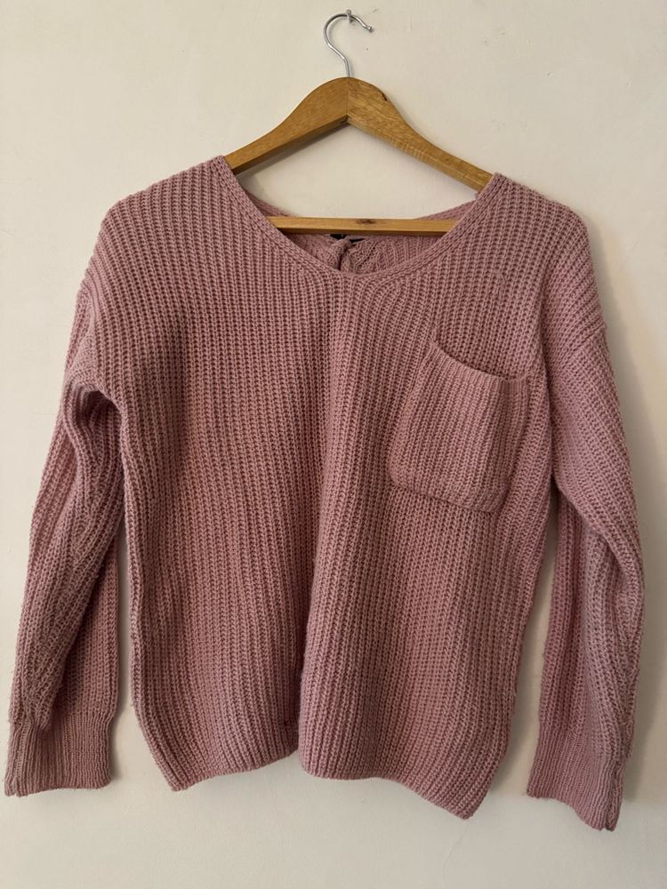 Dusty Rose Pocket Sweater