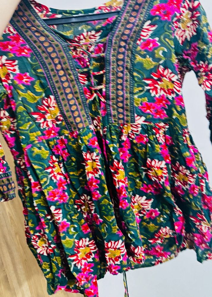 Vibrant Floral Bohemian Tunic Top
