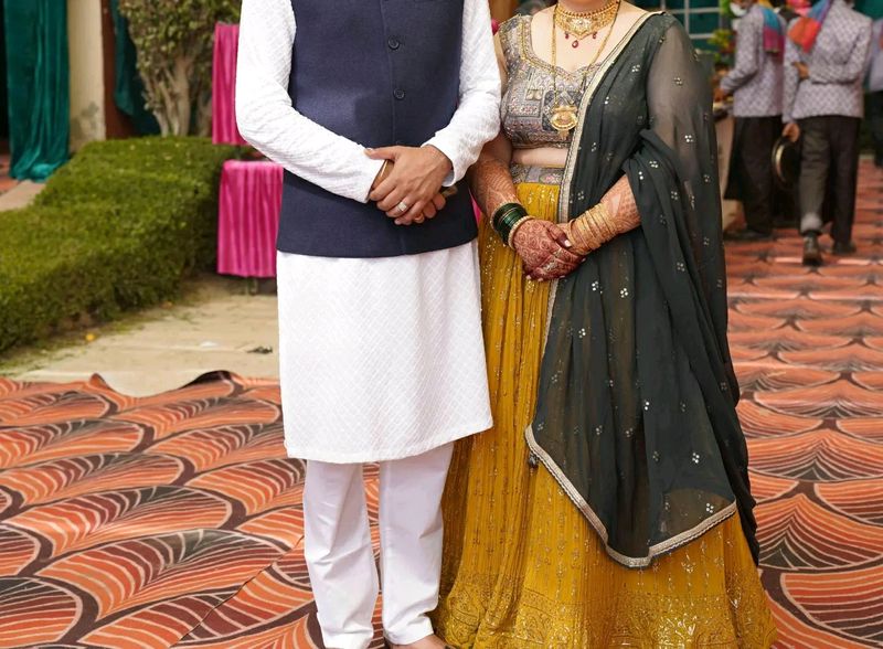 Beautiful Musterd Lehnga With Grey Blouse