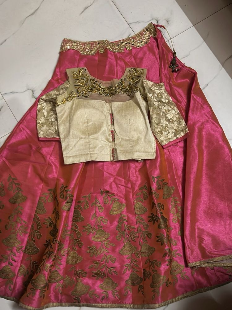 Pink &amp; Gold Lehenga Set