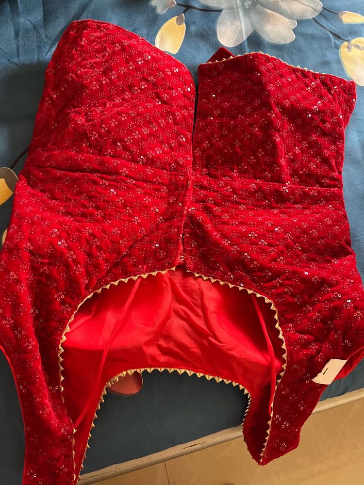 Red Velvet Embellished Blouse