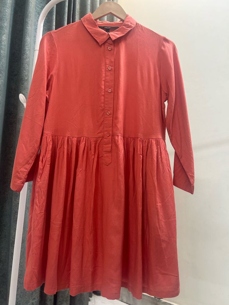 Coral Button-Down Mini Dress