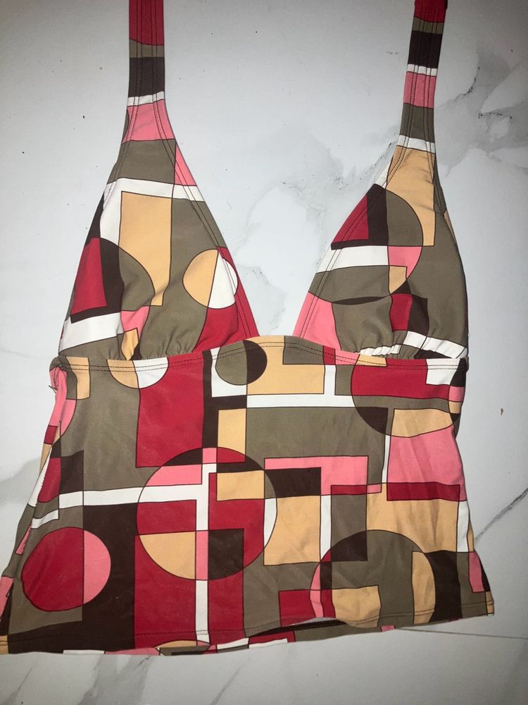 Retro Geometric Print Halter Tank Top