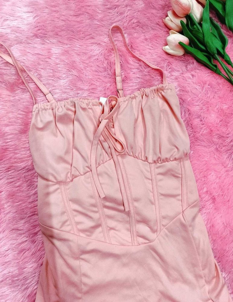 Pink Corset Style Midi Dress