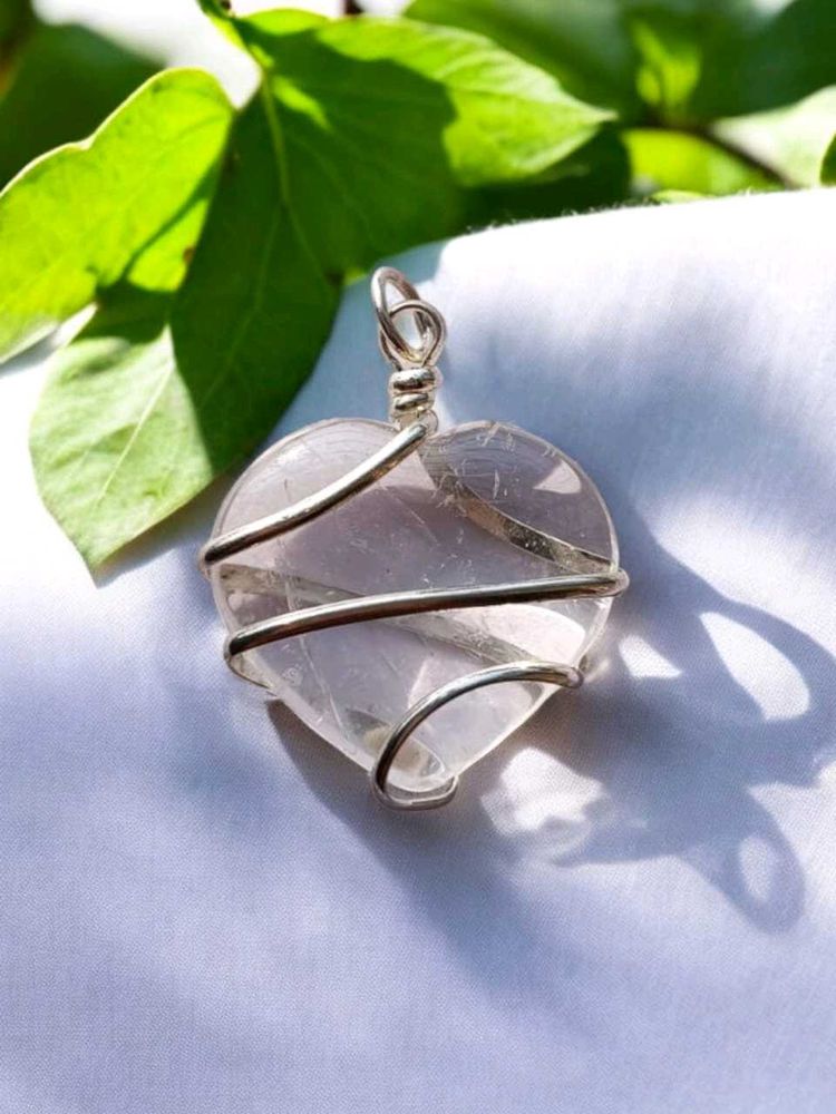 Clear Quartz Crystal Heart Pendant