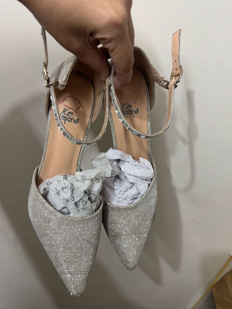 Elegant Silver Glitter Heels