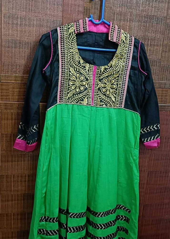 Embroidered Green &amp; Black Dress