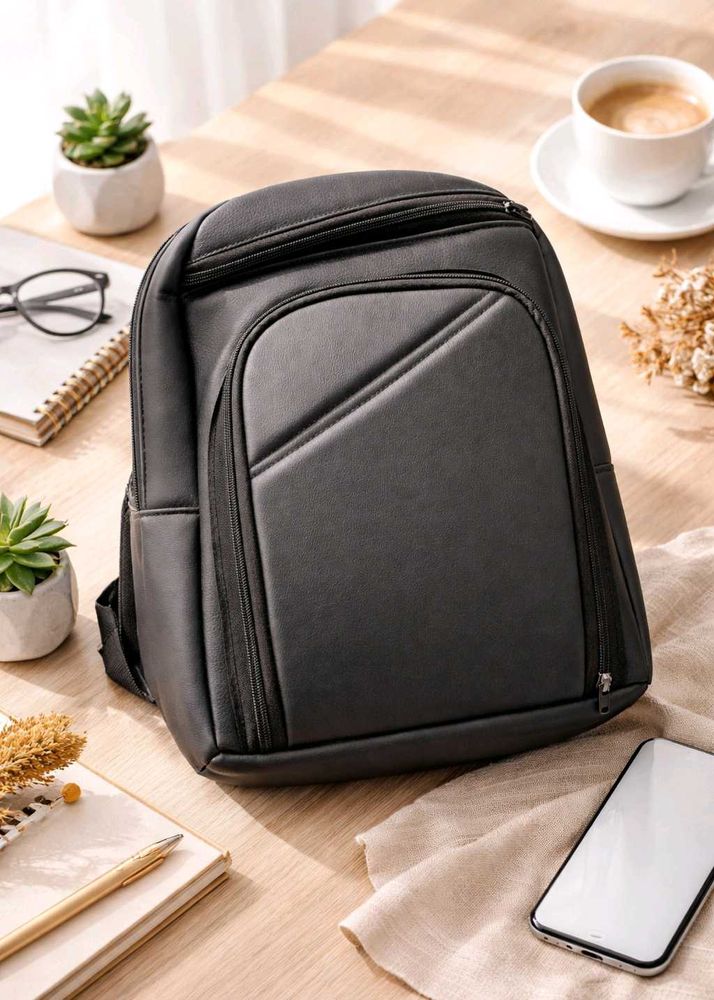 Stylish Black PU Backpack | Office / College Use |