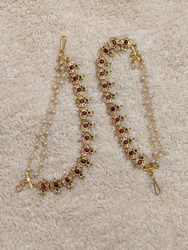 Pearl And Red Stone Ear Chain