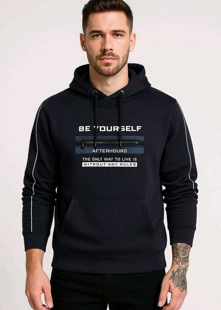 Stylish Navy Graphic Hoodie, M Size