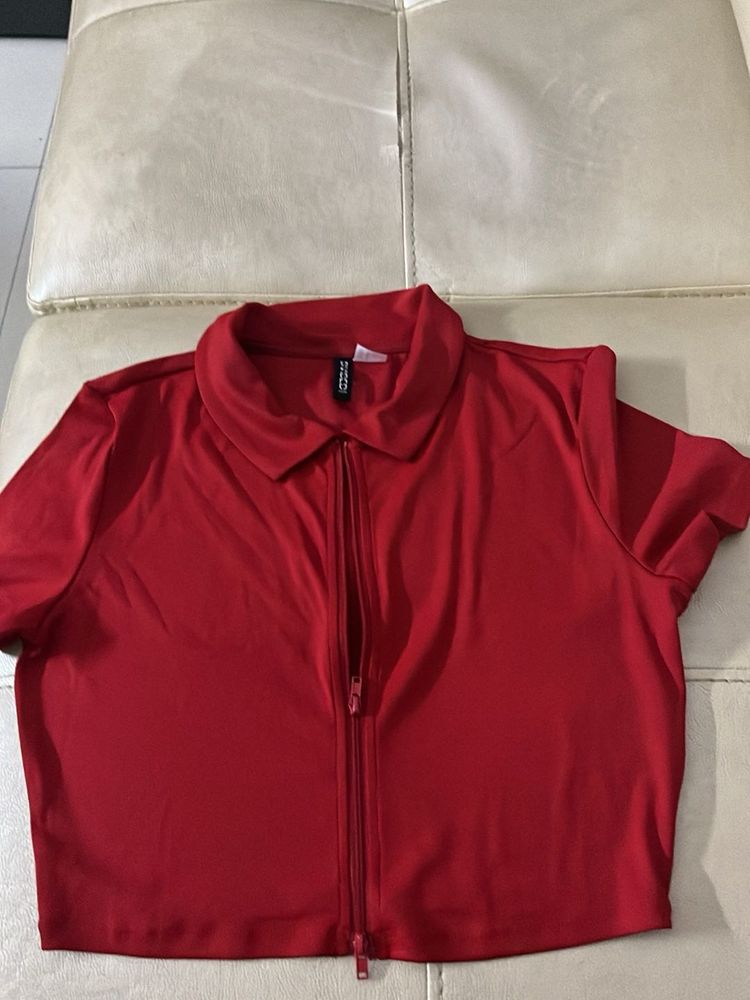 Red Zip-Up Crop Top