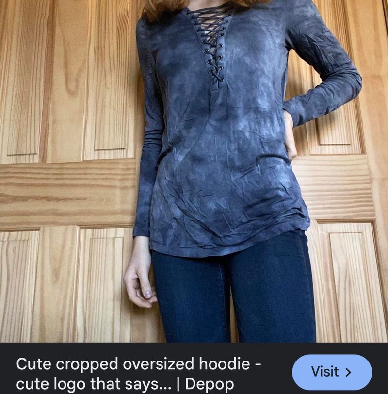 Grey-Blue Tie Dye Criss Cross Neck Top