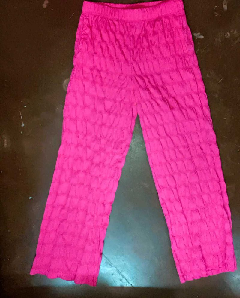 Pink Textured Casual Pants