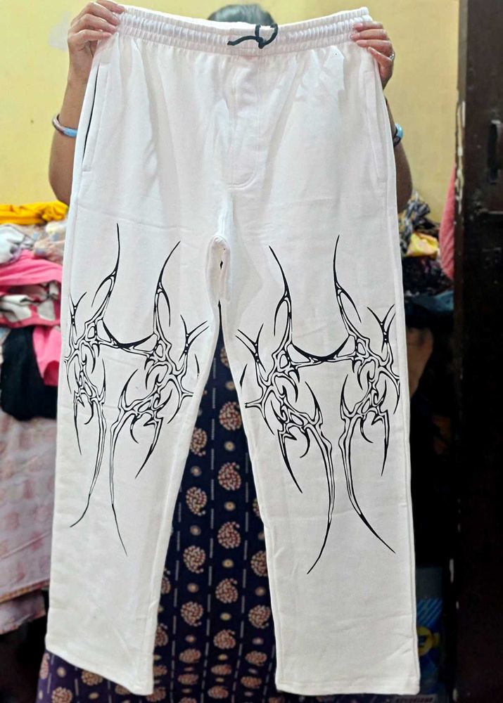 Graphic Print White Sweatpants