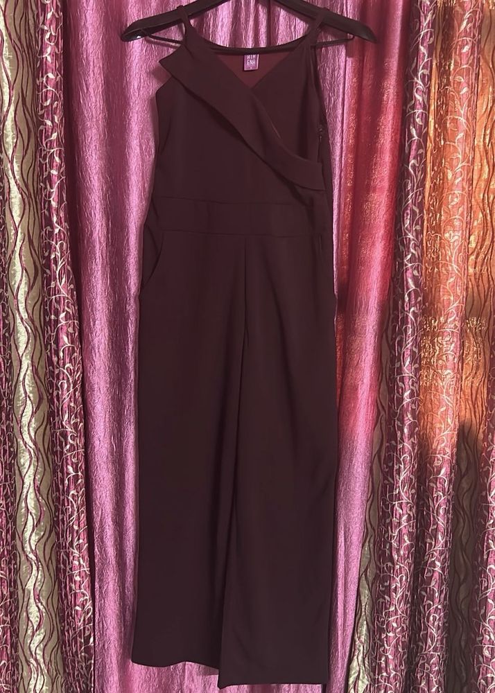 Burgundy Wrap-Front Jumpsuit