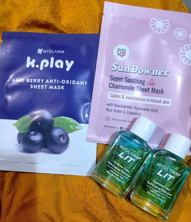 Combo OfTwo Myglamm SheetMask &amp;2 Nailpaint Remover