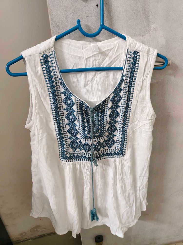 Embroidered Sleeveless Top
