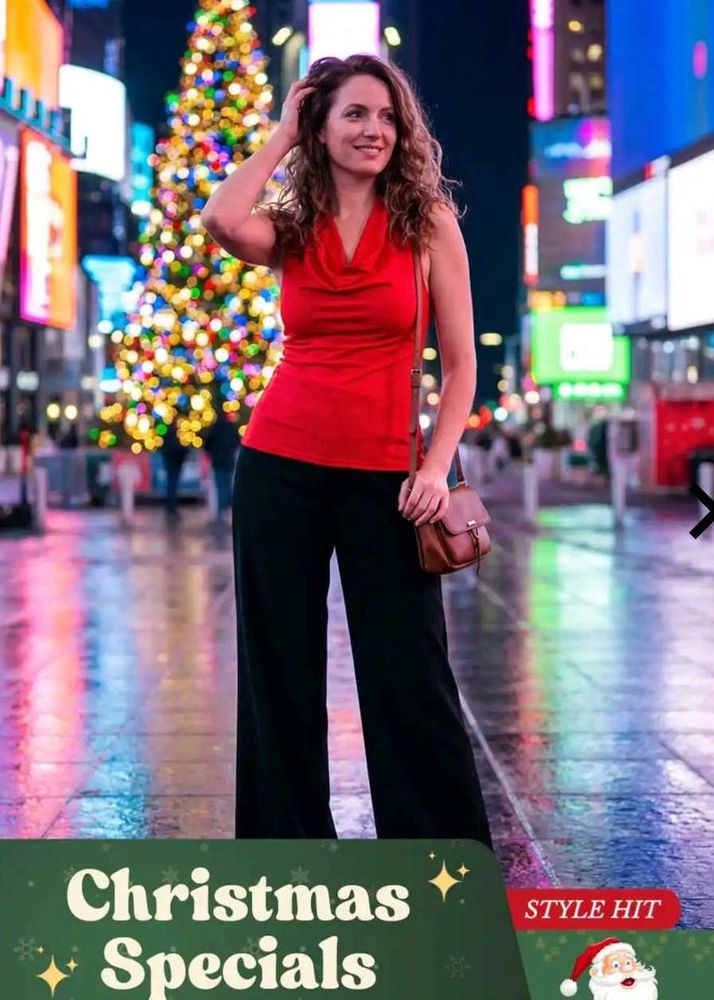 Red Sleeveless Top &amp; Black Pants (size M)